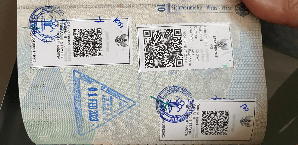 Sticker der Visumverlängerung in Bali