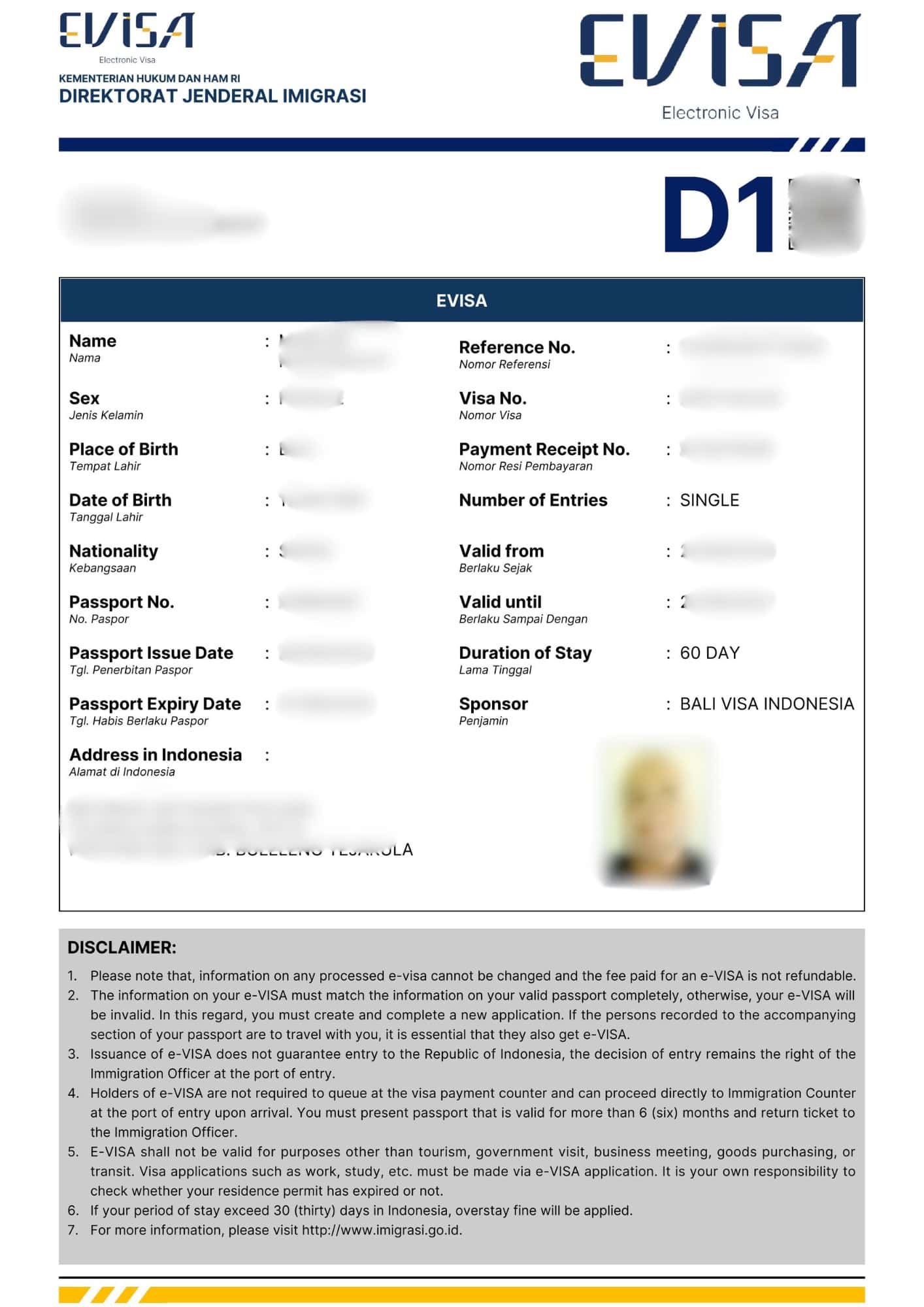 Visum Indonesien: Multiple-Entry Visum (Index D212)