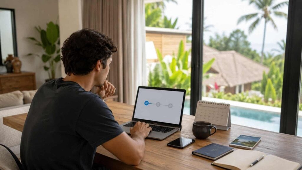 Person führt die E33G Remote Work Visum Verlängerung durch